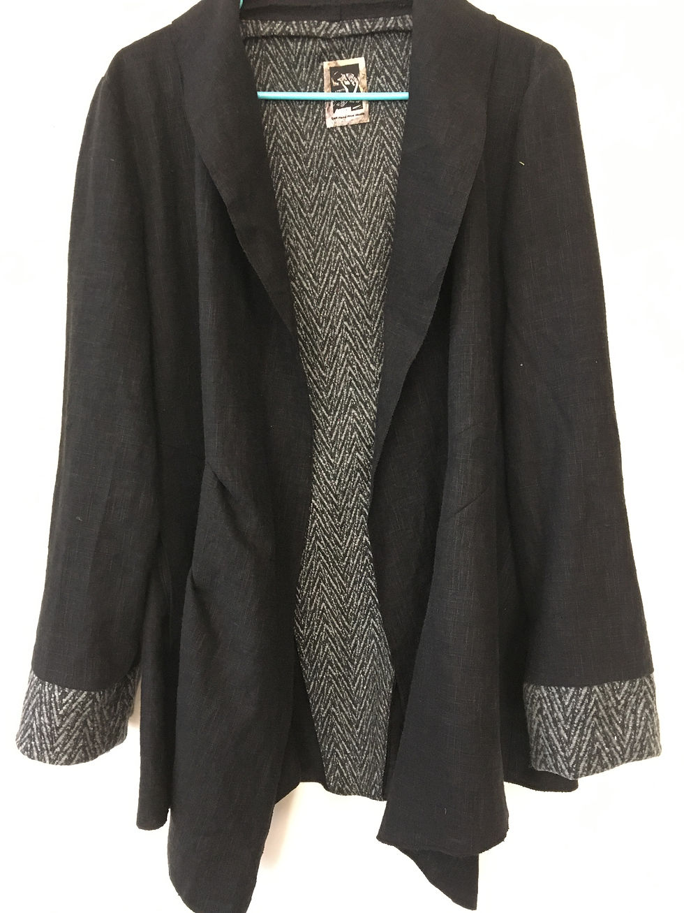 Thumbnail: Herring Bone Wool Blend and Black Linen Jacket