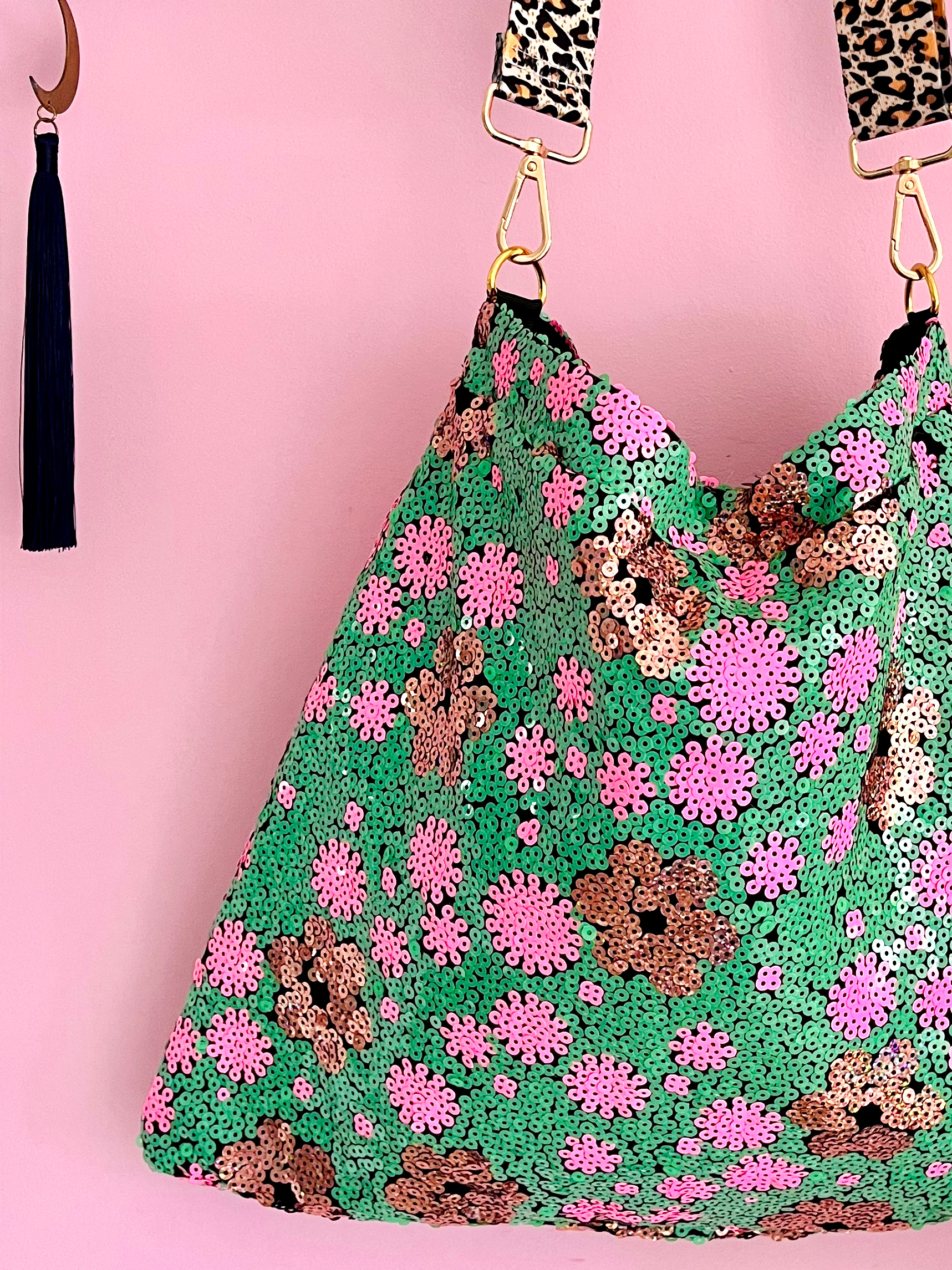 Refashioned Sequin Bag - Green, Pink and Bronze Floral 
