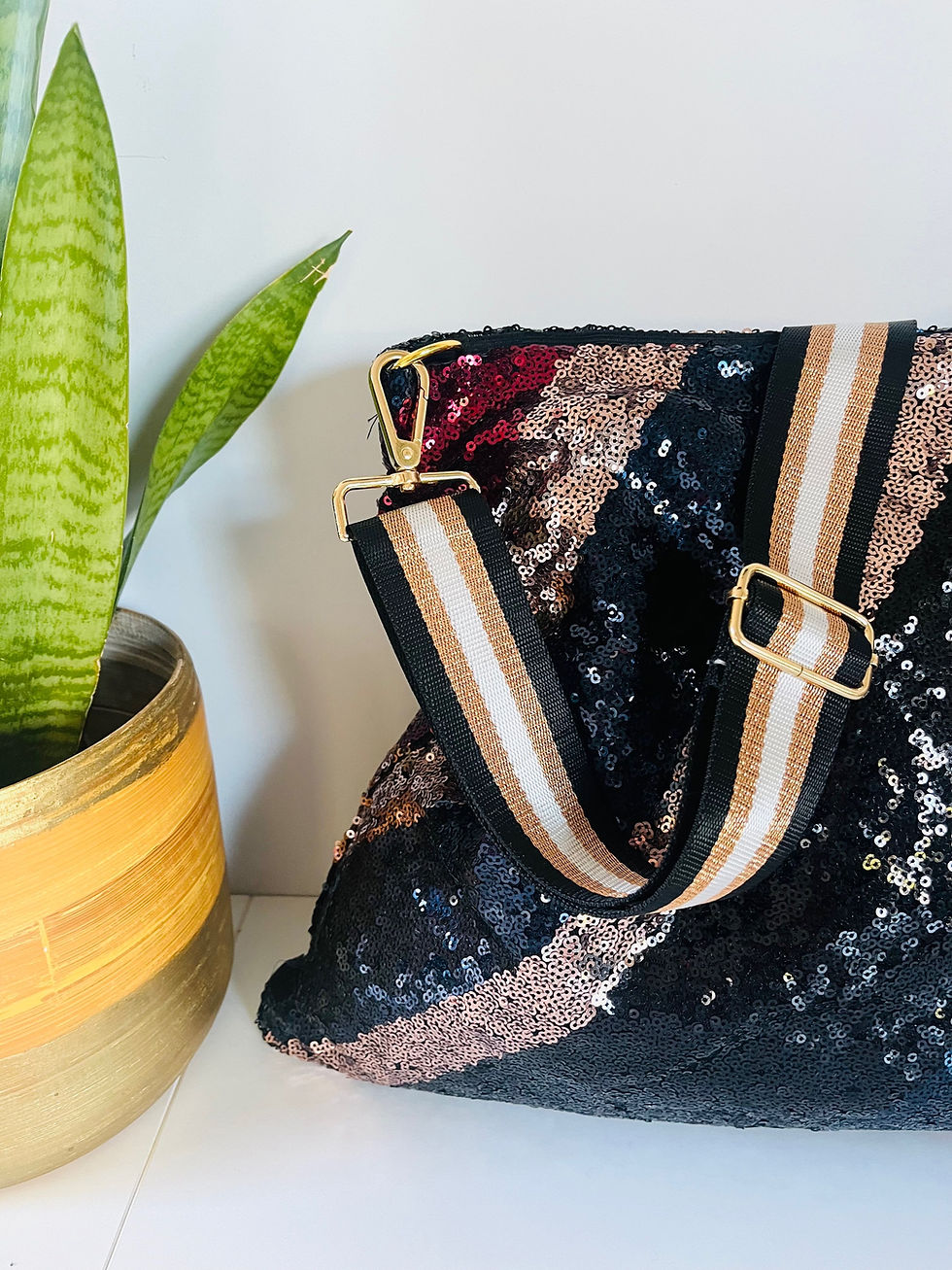 Thumbnail: Refashioned Sequinned Bag - Retro Diagonal Stripe