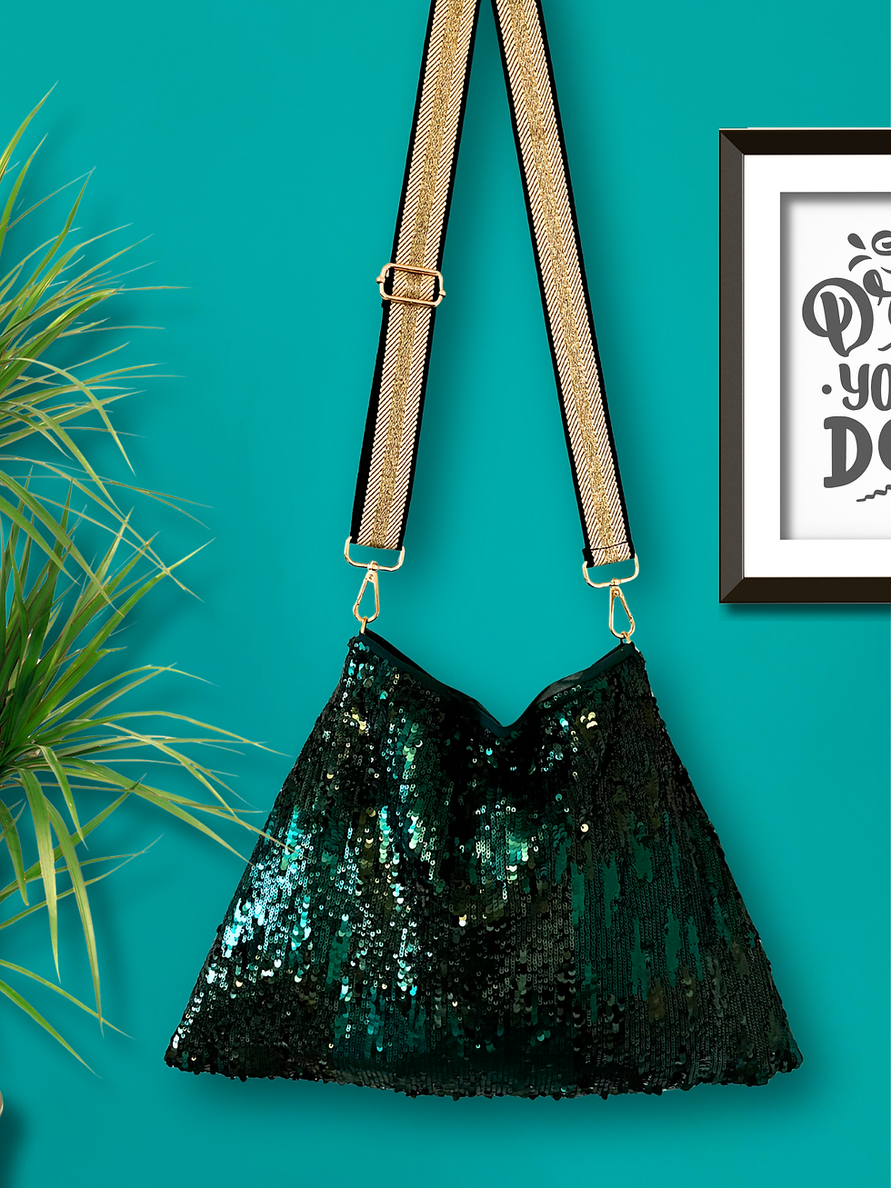 Refashioned Sequin Bag - Two Tone Green Square