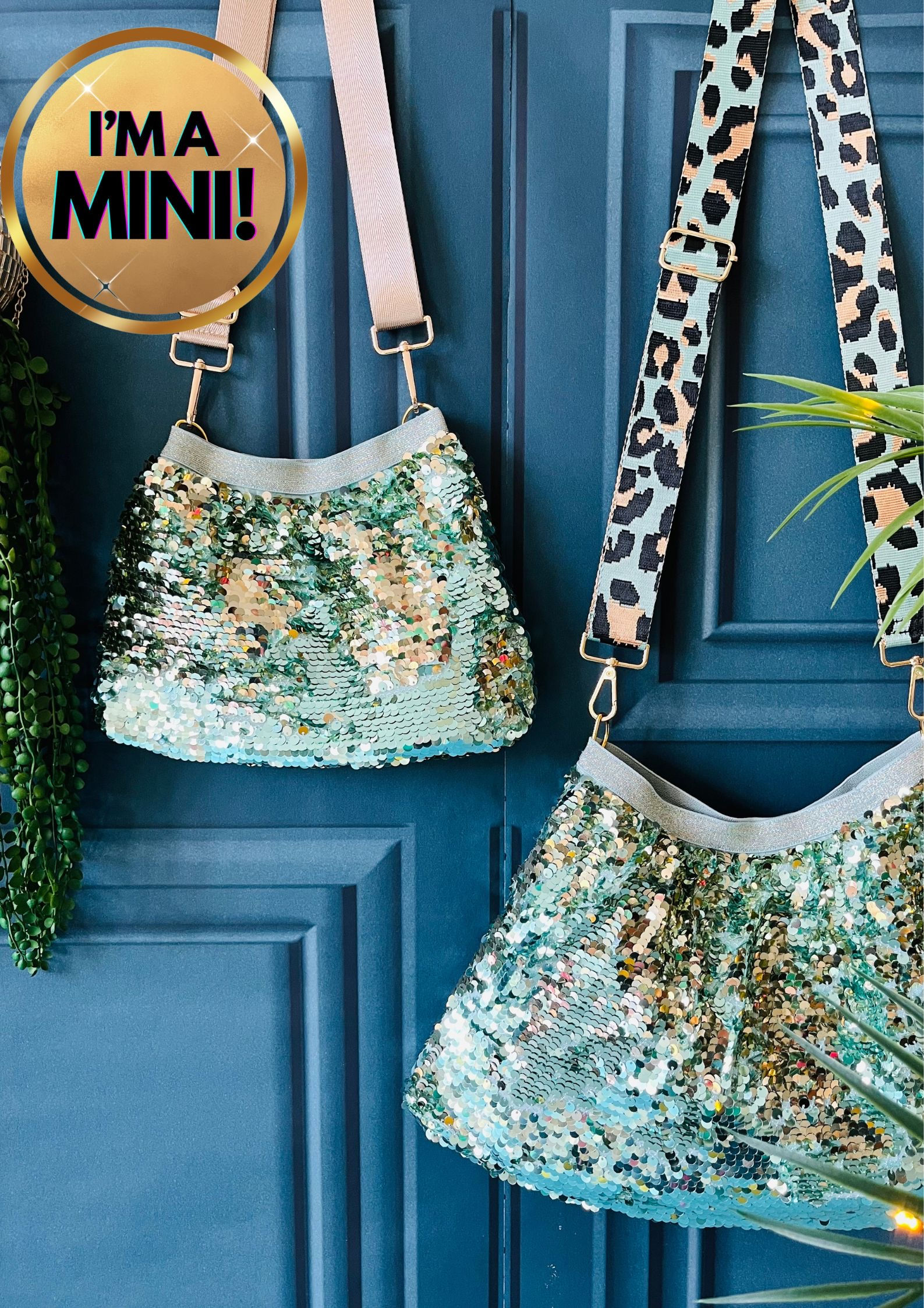 Mini Size Refashioned Sequin Bag - Mint & Champagne Sparkle
