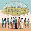 a group of eco community developers from different races both male and female standing in