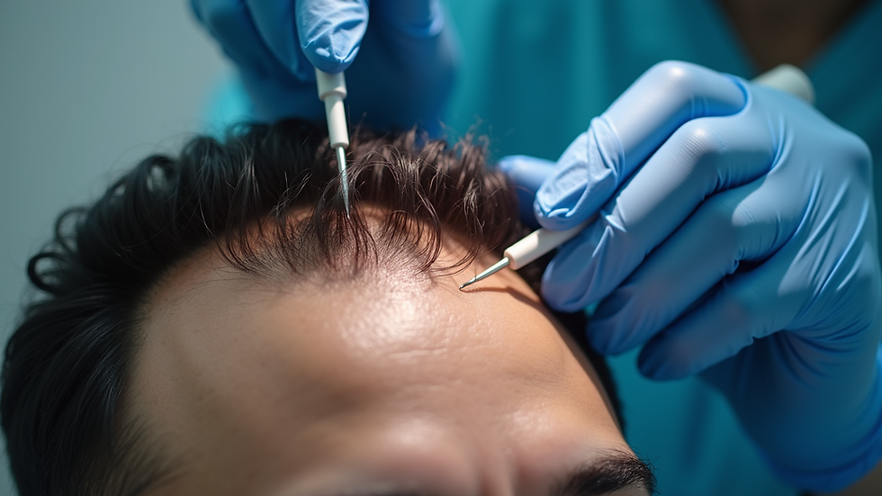 Close-up view of a PRF treatment procedure for hair restoration