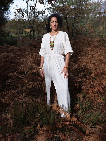 vue de face robe de mariée en coton texturé