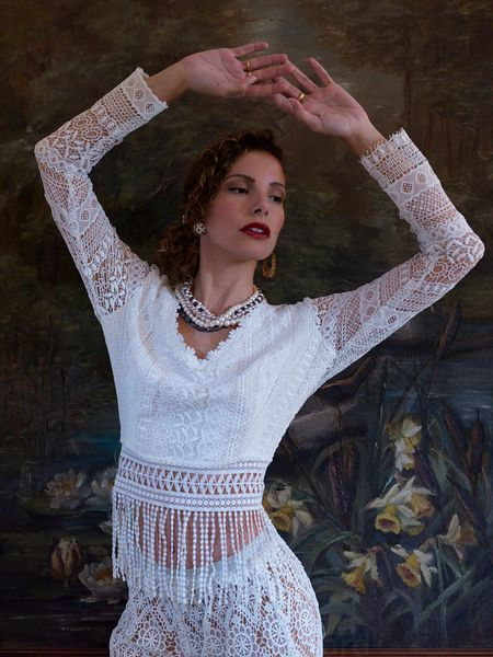 haut de mariage en dentelle macramé