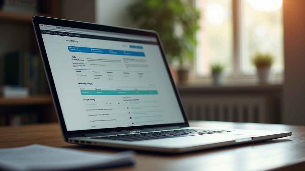 Eye-level view of a laptop screen showing a marketing strategy document