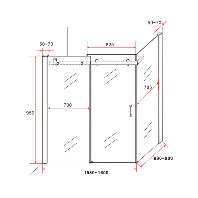 Miniaturbild: Begehbare 90x160x195cm Duschkabine Eckdusche Schiebetür Klarglas 8mm