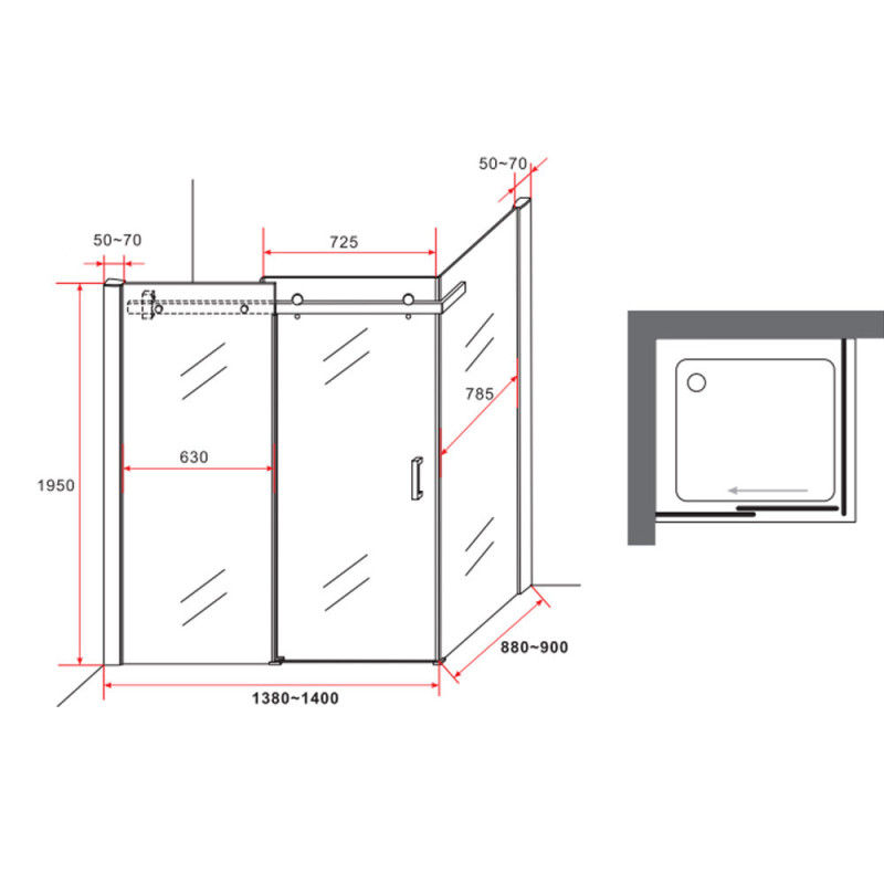 Miniaturbild: Duschkabine 90x140x195cm Schiebetür schwarz matt 8mm