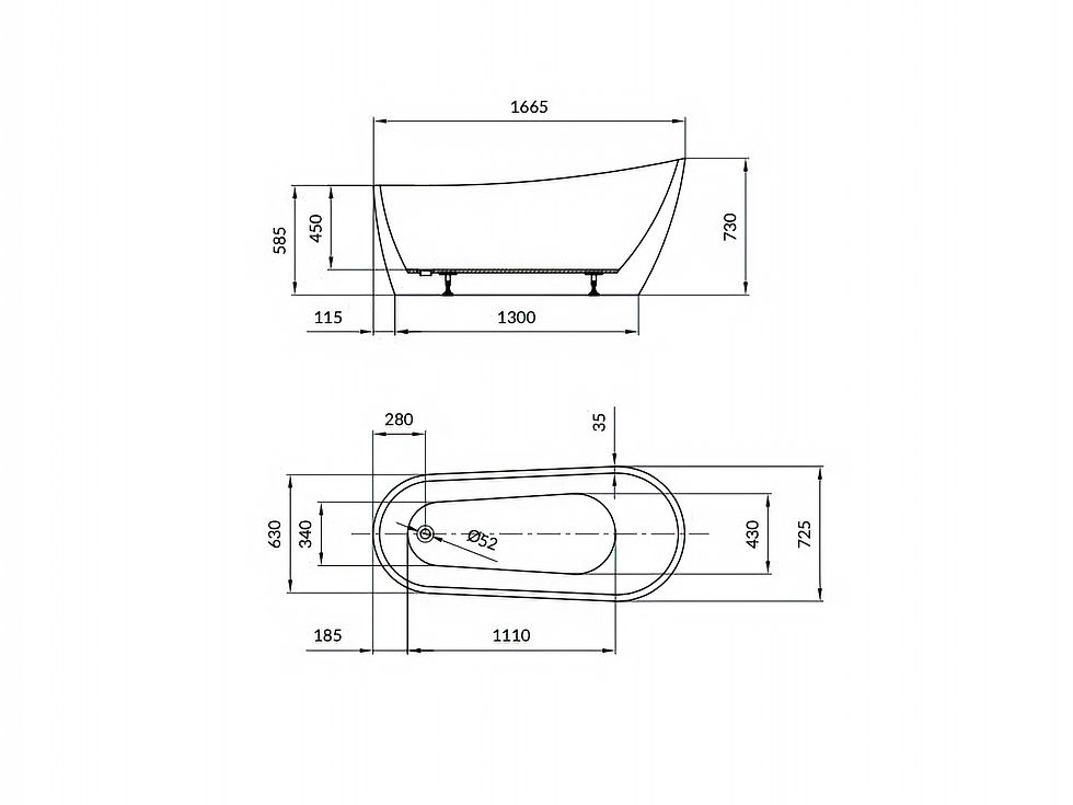 Miniaturbild: Freistehende Oval Acryl Badewanne 167x72 cm