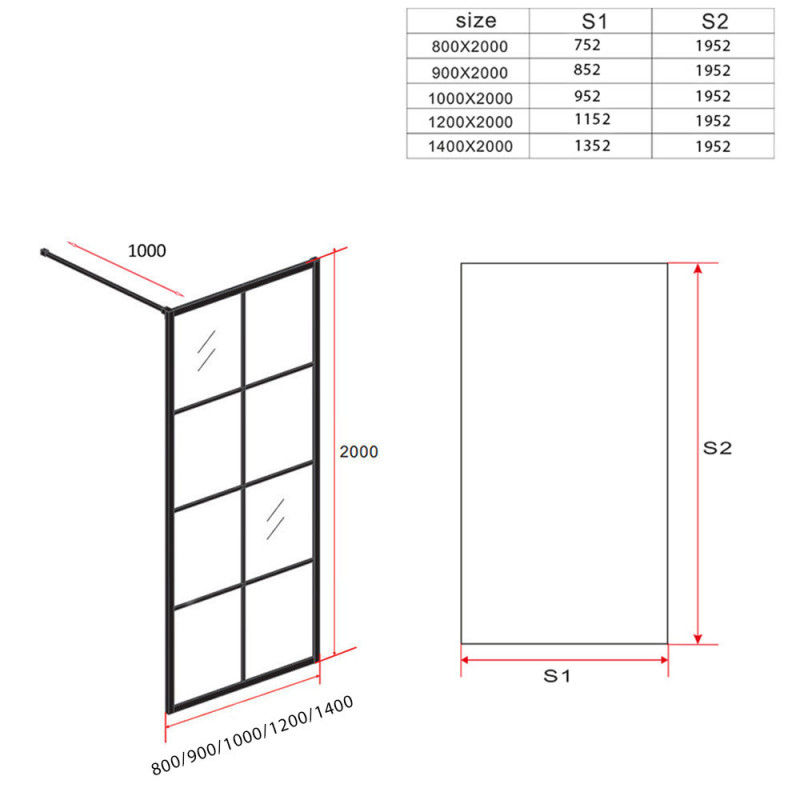 Miniaturbild: Duschwand Hartglas Begehbar Duschabtrennung Dusche 8mm schwarz matt 80cm