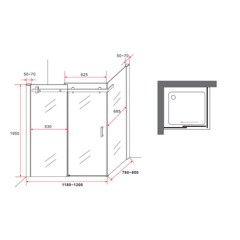 Miniaturbild: Begehbare 80x120x195cm Duschkabine Eckdusche Schiebetür Klarglas 8mm