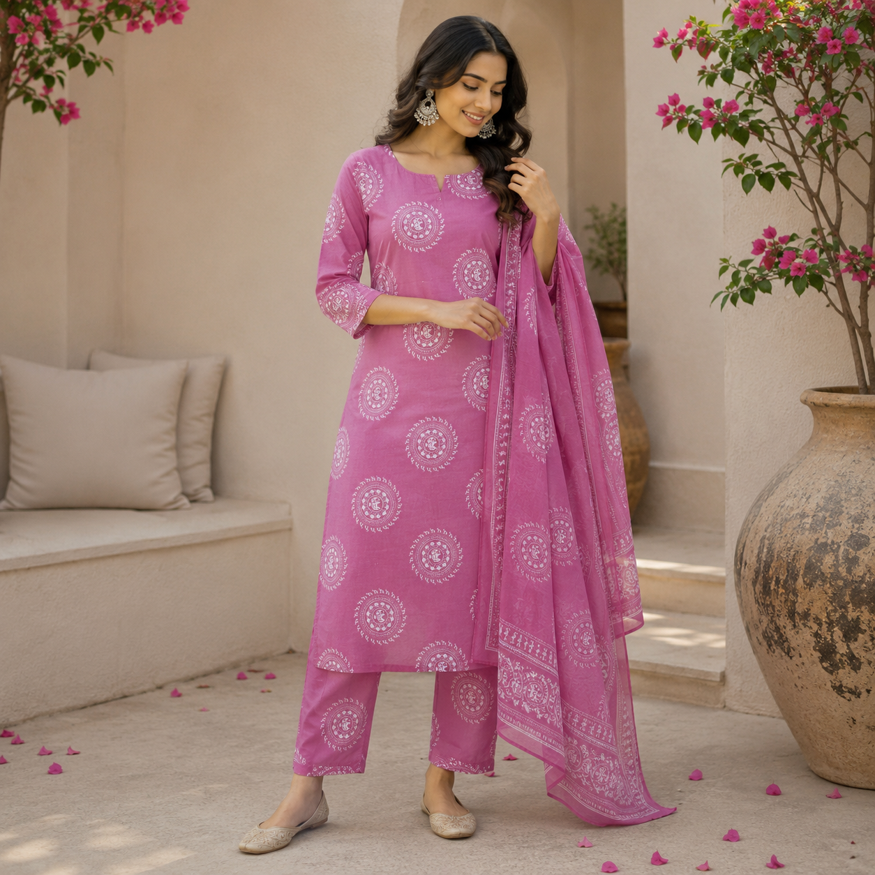 🩷 Pink Heritage Motif Print