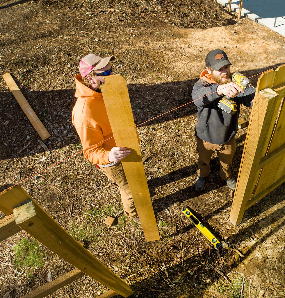 Contractors Working to Build a Fence With Wood Cedar Pickets Posts and Backer Rails.jpg