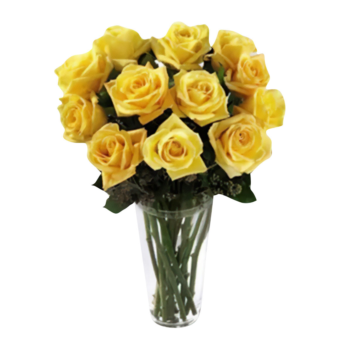 Bouquet de 12 rosas amarillas en jarrón