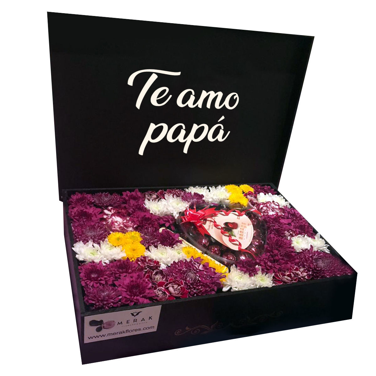 Caja de flores y dulces para papá