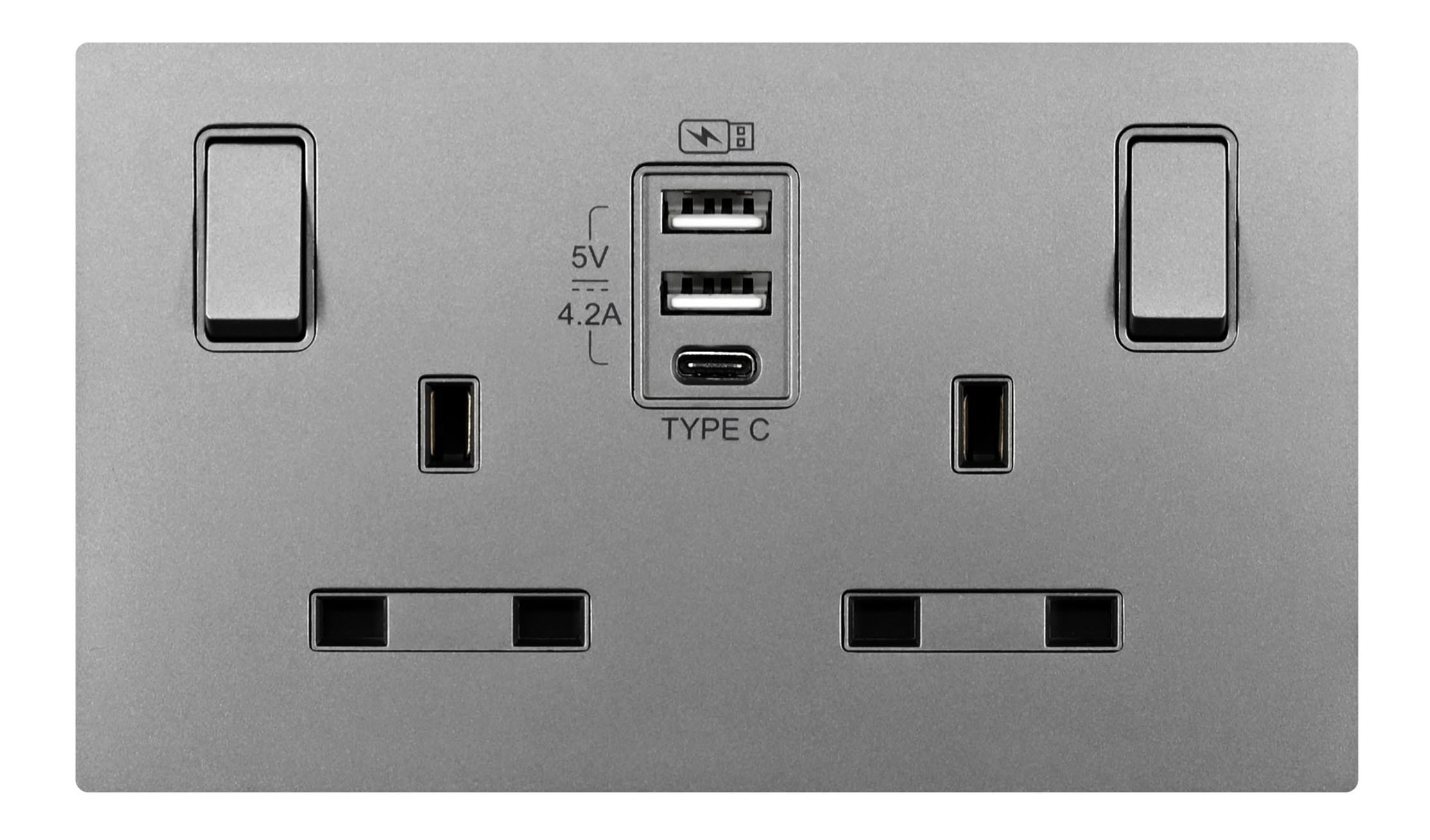 2 Gang Switched Socket USB (A&C)