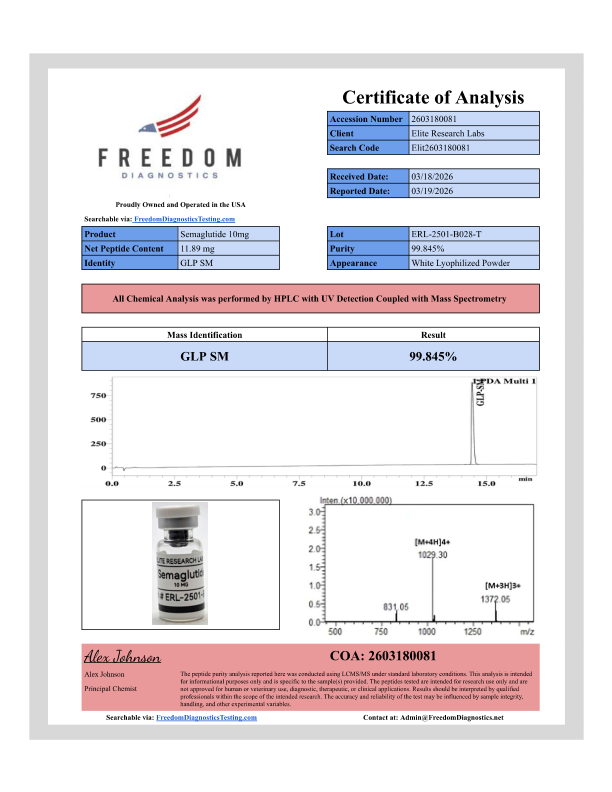 Thumbnail: Semaglutide 10mg Certificate of Analysis COA – purity and identity verification
