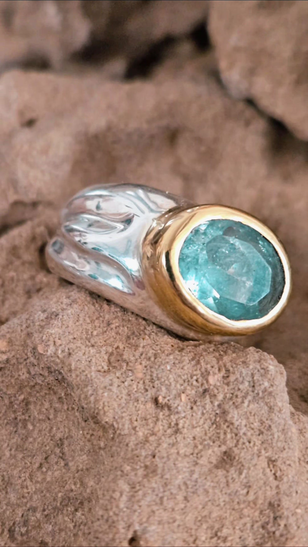 Miniaturbild: Geschmiedeter Aquamarin Ring 900 Gold 925 Silber