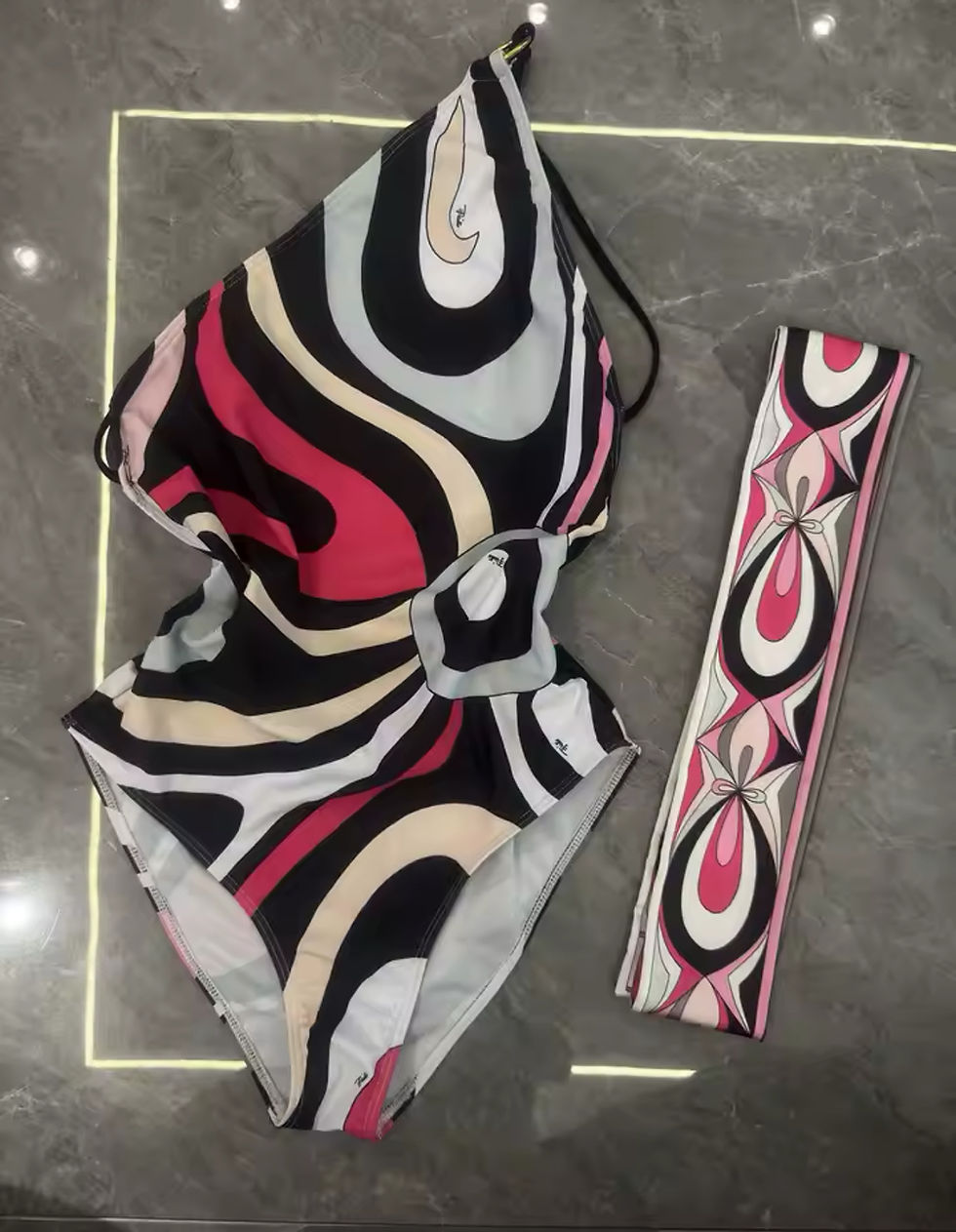 Thumbnail: Pucci 3 Piece monokini Swimsuit With Scarf & HeadBand