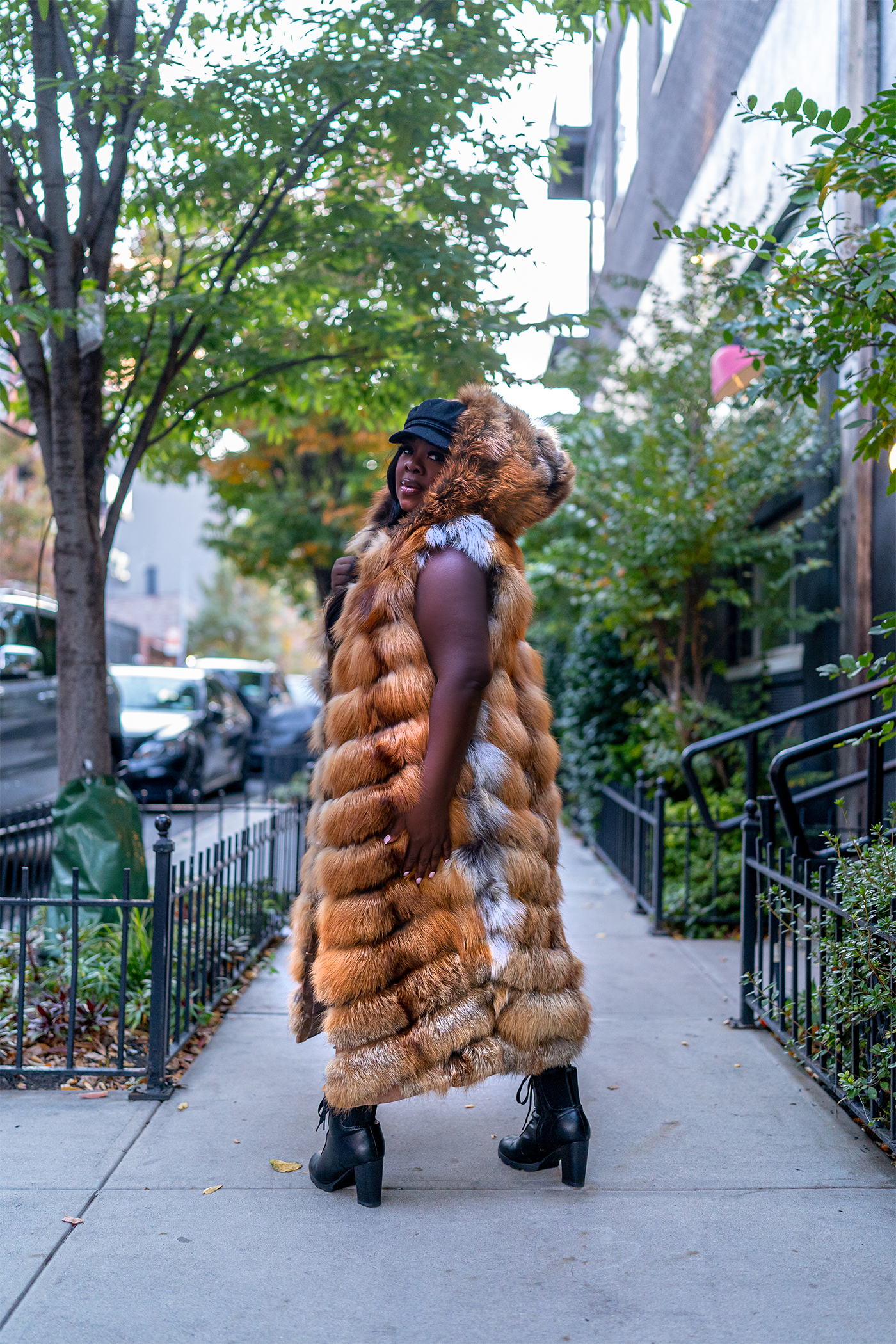 Premium Fox Fur Vest With Hood 120CM