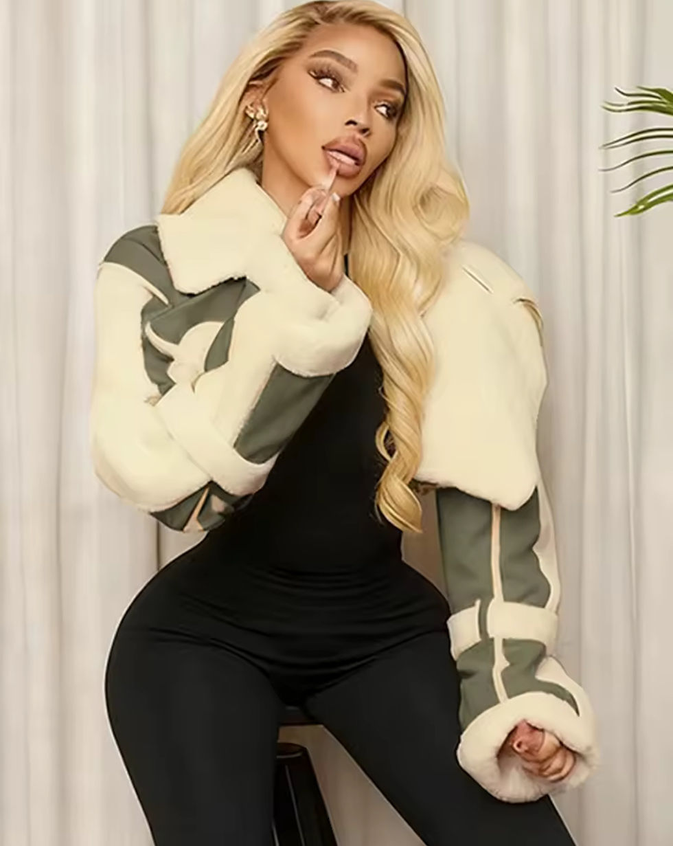 Thumbnail: Faux leather crop shearling 
