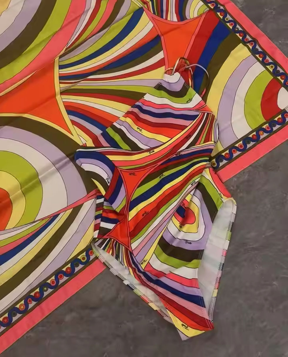 Thumbnail: Pucci 3 Piece monokini Swimsuit With Scarf & HeadBand