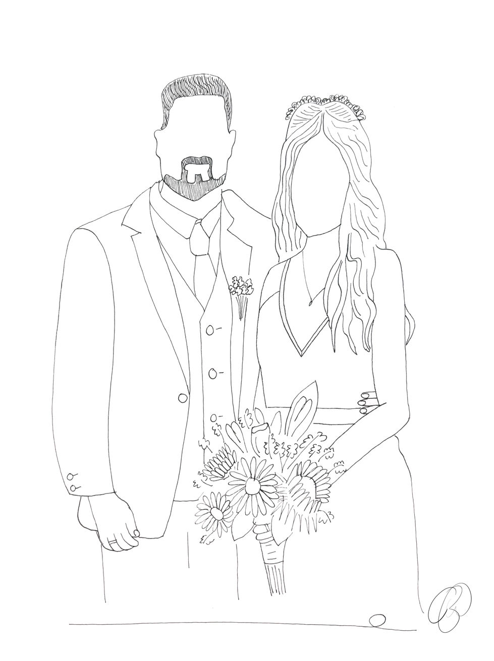 Bride & Groom Wedding Illustration