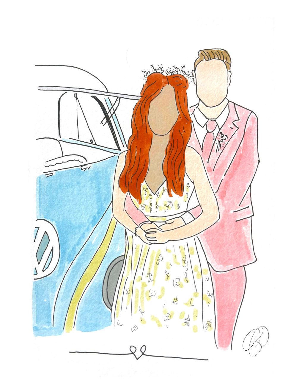 Bride & Groom Wedding Illustration