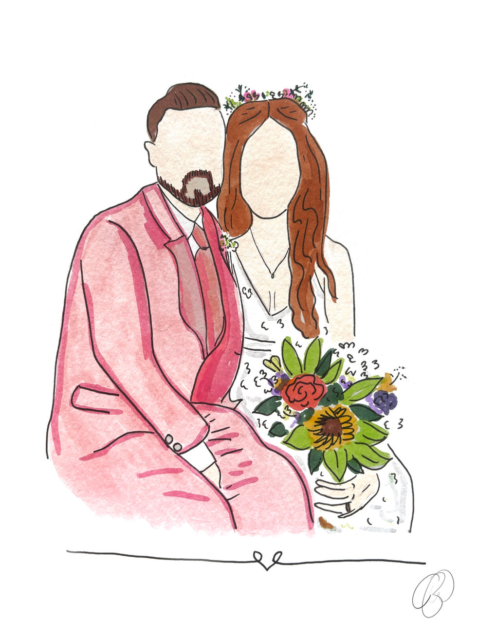 Bride & Groom Wedding Illustration