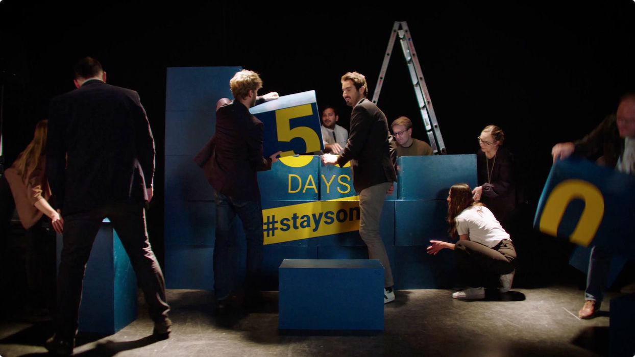 Director, Copywriting, Concept: Matt Schoemer, STARRING: Laurin Hahn (CEO), Jona Christians (CEO), Navina Pernsteiner, Employers, EXECUTIVE PRODUCER: Bruno Fritzsche, DOP: Josua Staebler, GAFFER: Thorsten Baier, SET DESIGN: Linda Sollacher, PROPS: Lisa Geller, COSTUME: Gesa Brahms, GRIP: Bjoern Ruppin