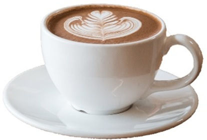 white coffee cup and saucer with cappucino and frothy design on top