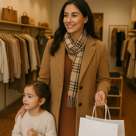 Woman in boutique with daughter