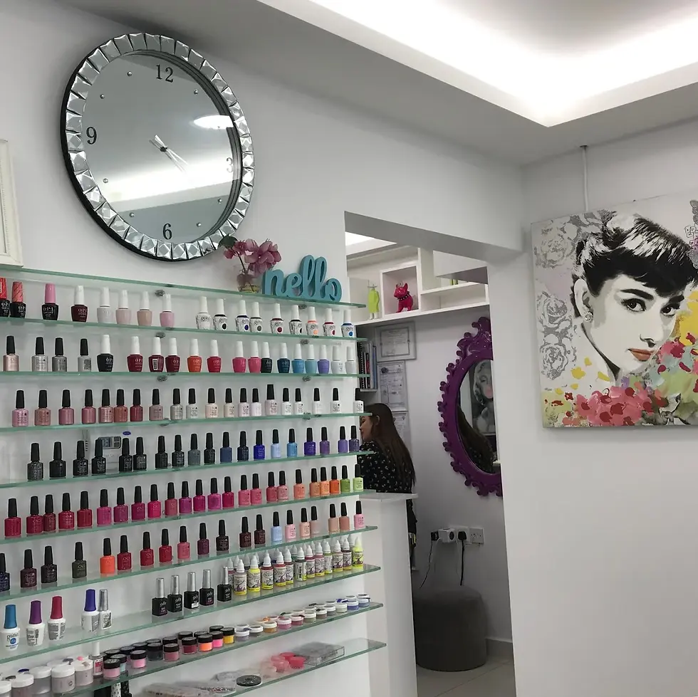 Nail polish shelf at Mirror Mirror Salon & Spa