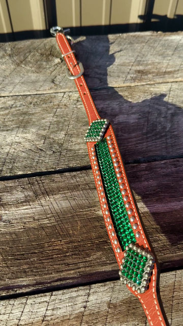 Thumbnail: Full Brow Emerald Green Crystal Horse Bridle Breast Collar Wither Strap Tack Set