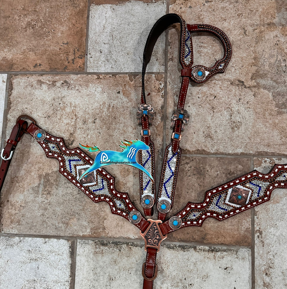 Thumbnail: Blue & Clear Crystal Rhinestone Chevron  Bridle Breast Collar Set 