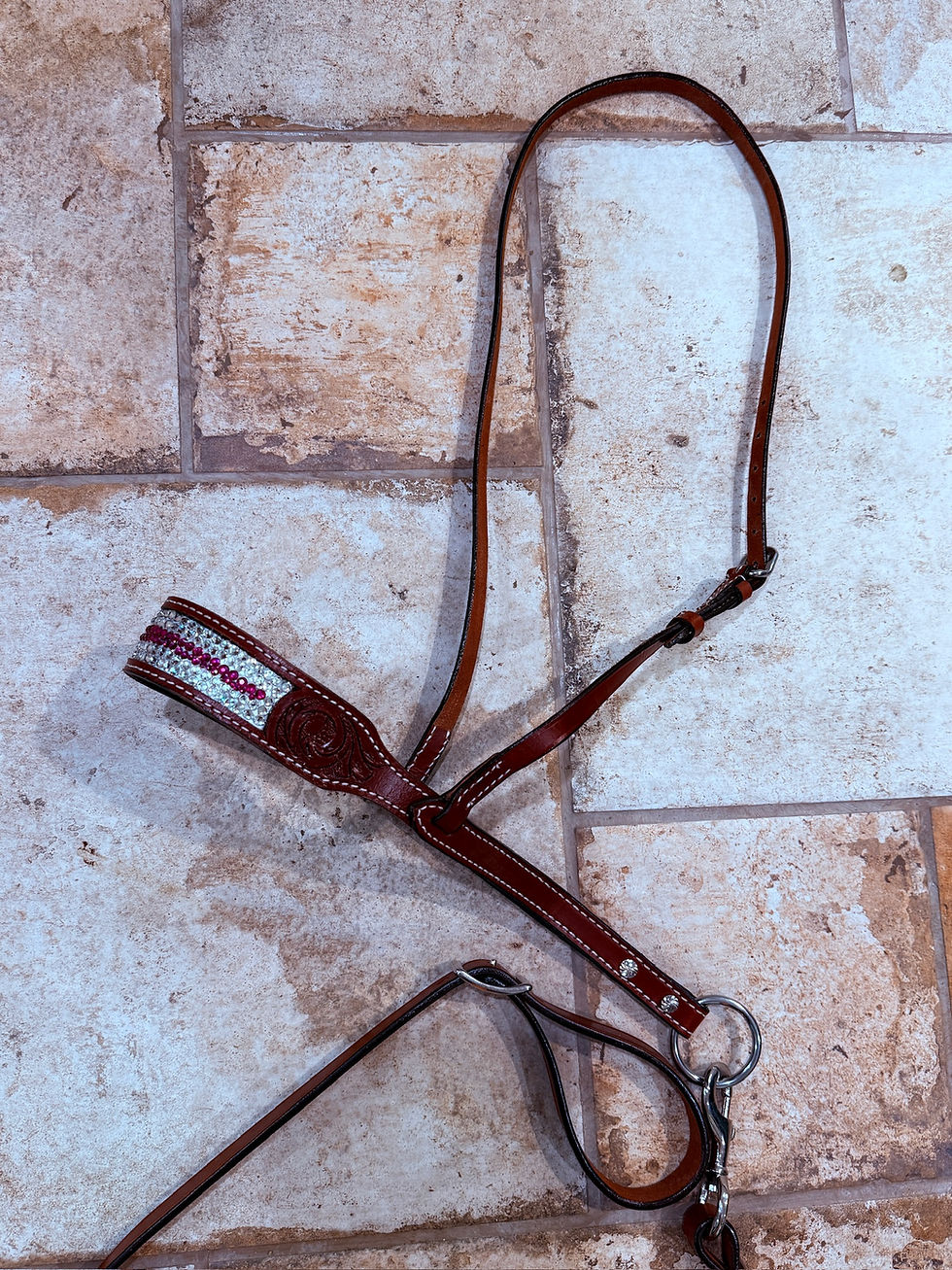 Thumbnail: Crystal Bling Noseband Tie Down Clear & Pink Rhinestone Inlay