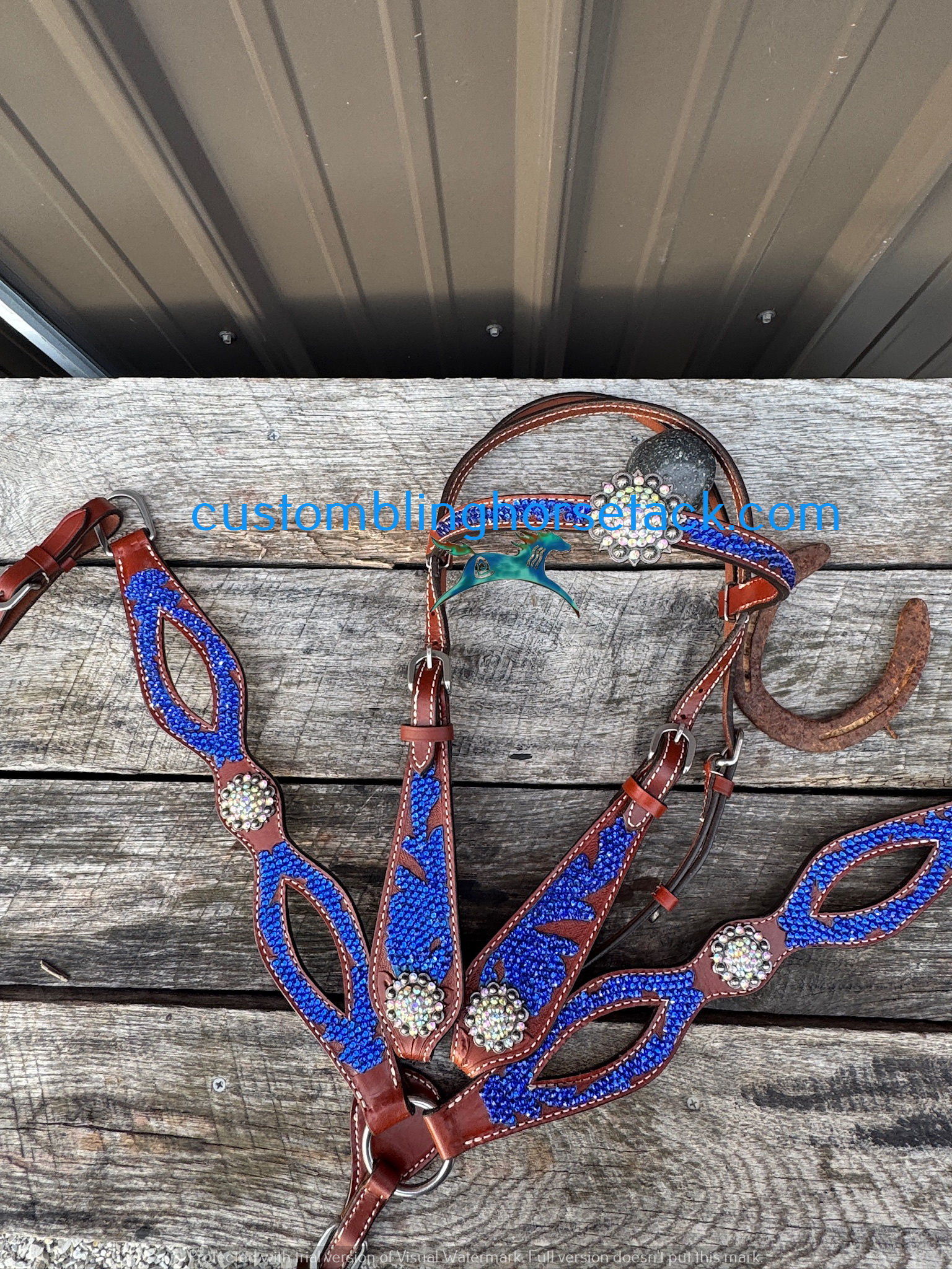 Full Brow Sapphire Blue Crystal  Bling Bridle Breast Collar Set