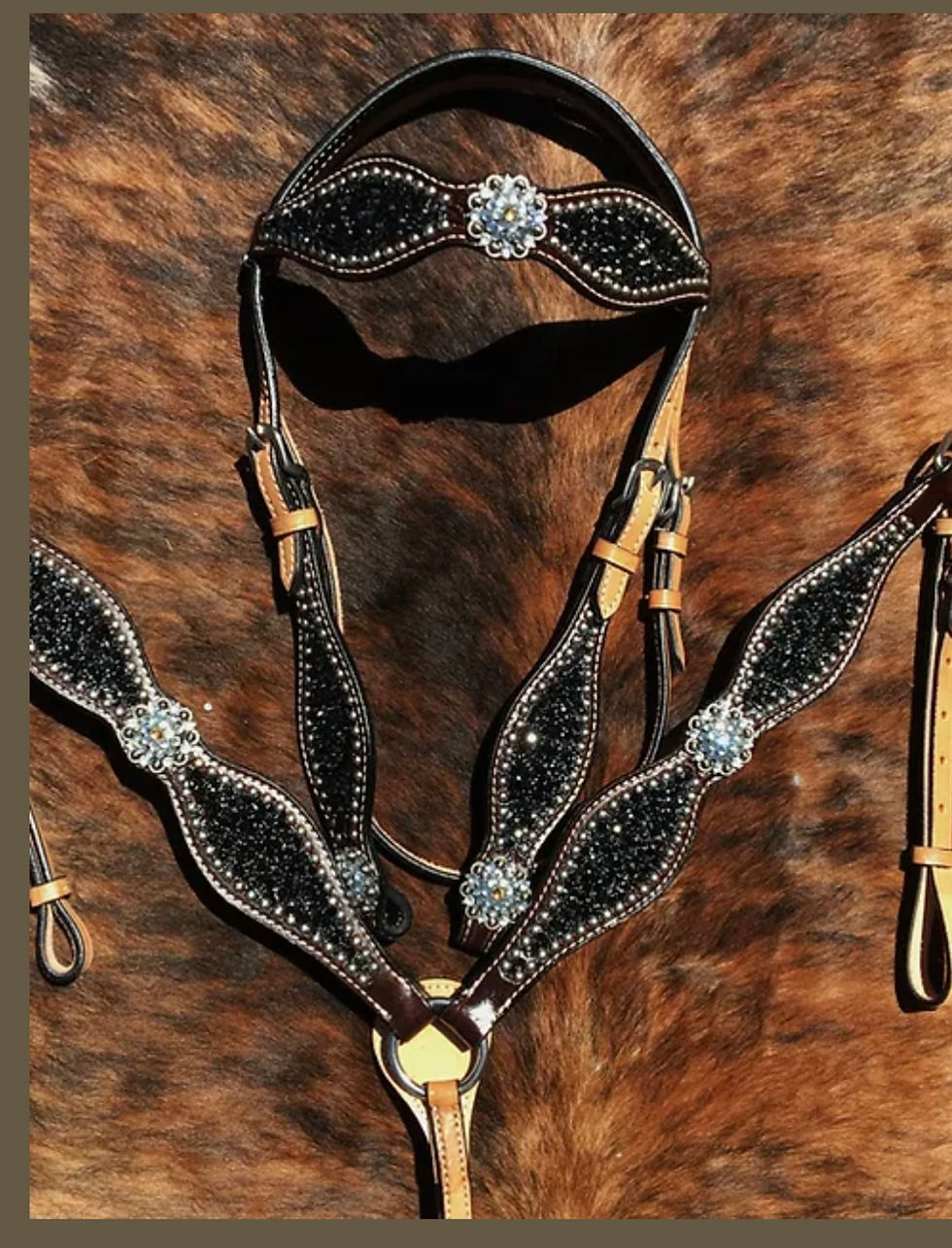 Thumbnail: Black Crystal  Bridle Breast Collar & Wither Strap Set 2 Tone