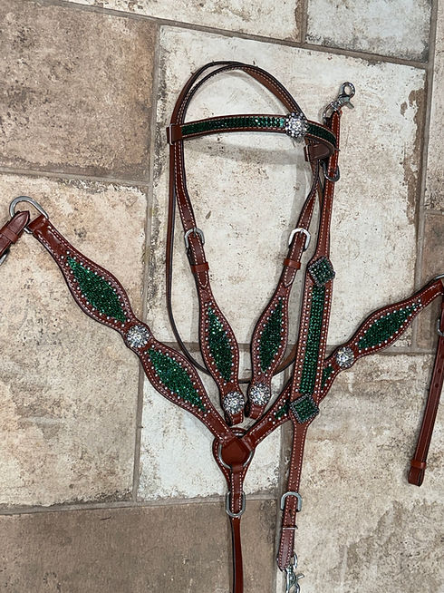 Full Brow Emerald Green Crystal Horse Bridle Breast Collar Wither