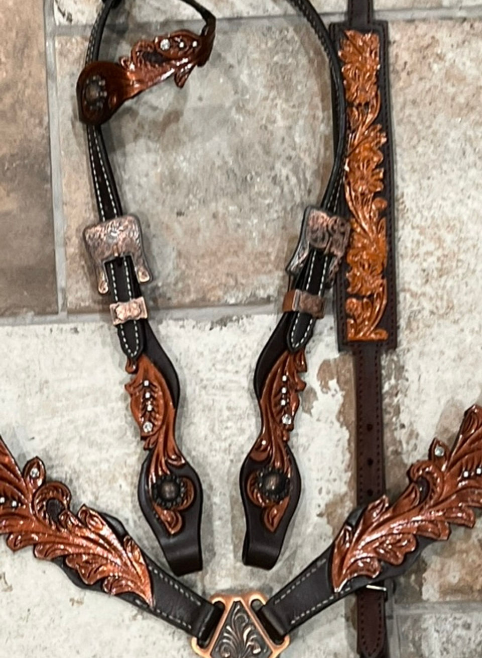 Thumbnail: Copper Detail Scalloped Bridle Breast Collar Wither Strap Set