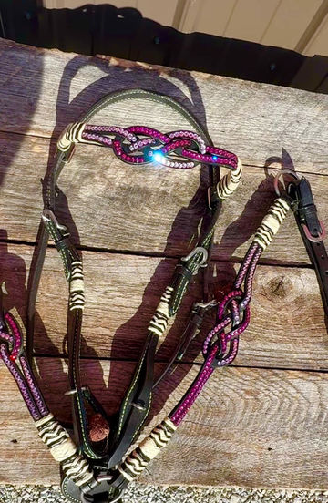 Thumbnail: Pink & Fuchsia 2 Tone Rhinestone Crystal Celtic Knot Bridle Breast Collar Set