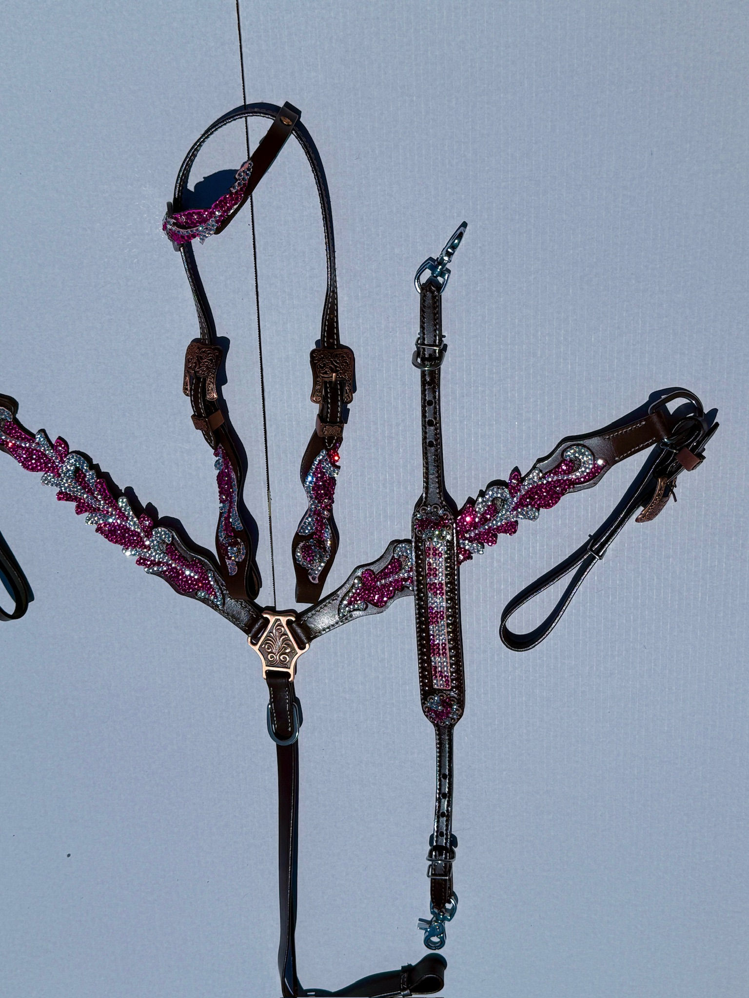 Pink & Clear Crystal Bridle Breastcollar Wither Strap Set