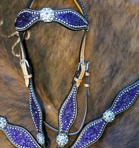 Purple Scalloped Bridle Breast Collar Set Customblinghorsetack