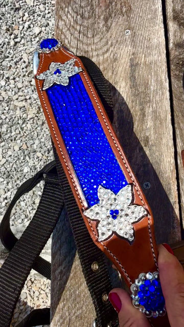 Thumbnail: Leather Noseband Sapphire Blue Rhinestones Crystal Bling Horse Halter
