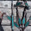 Thumbnail: Dark Brown Leather Turquoise Blue Crystals Bridle Collar & Wither Strap Set 