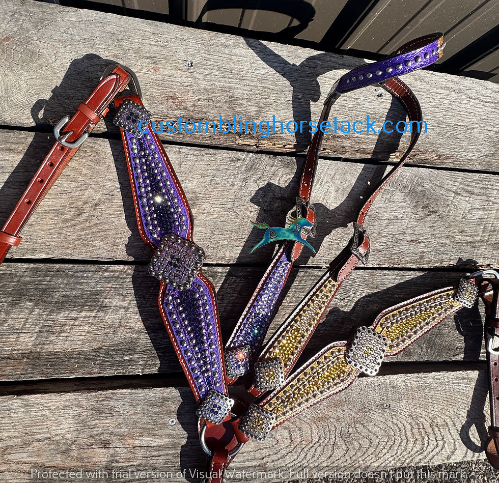 Thumbnail: Purple & Gold Crystal Bridle Breast Collar Set