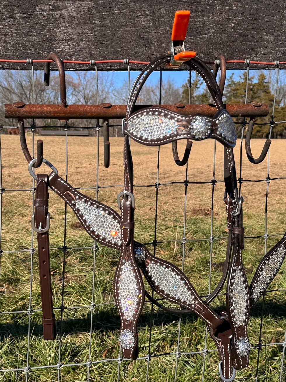 Thumbnail: Chocolate Dark Brown Crystal Bridle Breast Collar & Wither Strap Set Western
