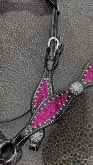 Thumbnail: Black Leather Pink Crystal Bling Wither Strap 