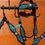 Thumbnail: Black Leather Bright Turquoise Crystal Bling Bridle Breast Collar Set Western