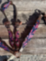 Thumbnail: Navy Blue & Pink Maroon Scalloped Bridle BreastCollar Crystal Conchos Buckles